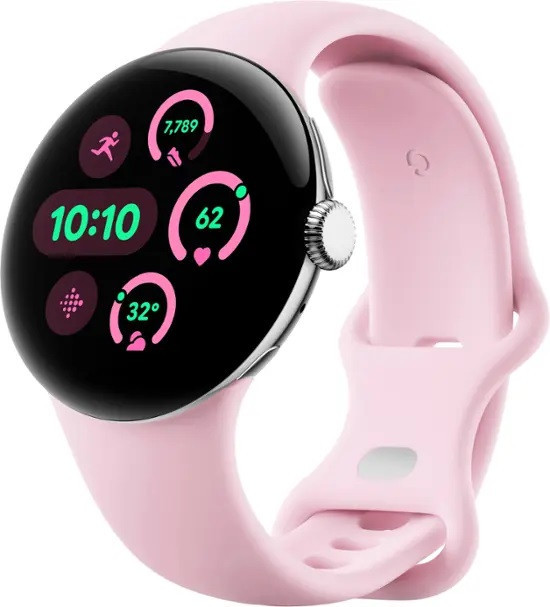 Google Pixel Watch 3 Wifi 41mm Polished Silver Aluminum Case with Rose Quartz Band