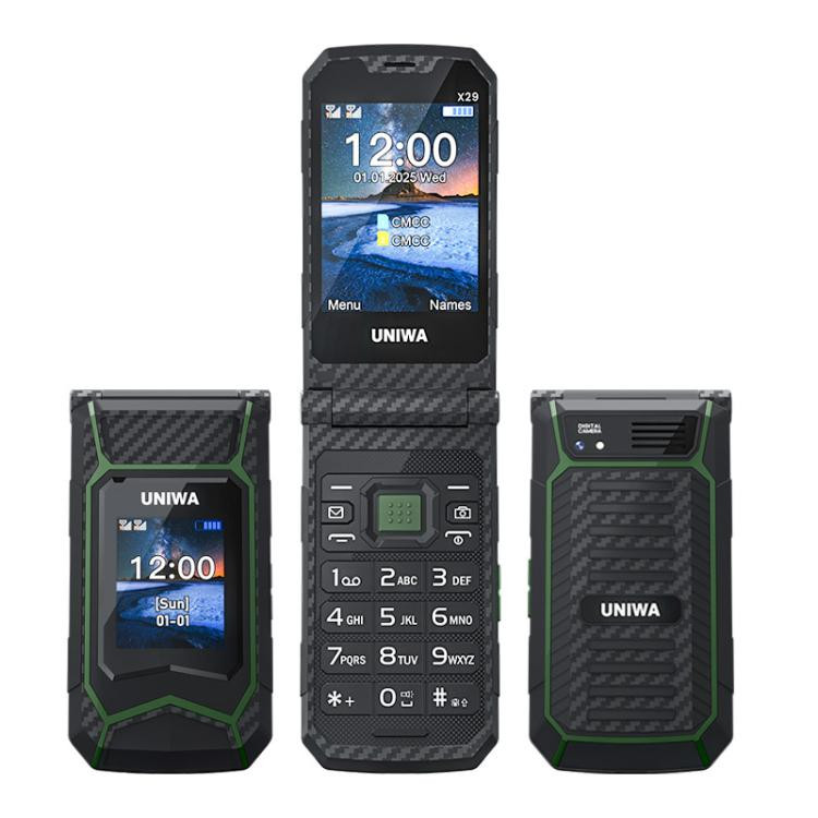 UNIWA X29 Keypad Flip Phone Dual Sim Black Green - AU Plug