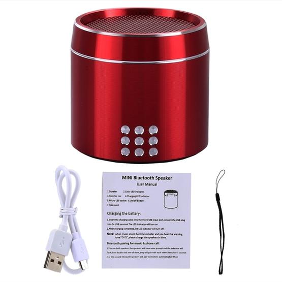 Portable True Wireless Stereo Mini Bluetooth Speaker with LED Indicator & Sling (Red)